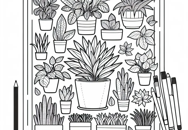 Plakát s pokojovými rostlinami – omalovánka zdarma