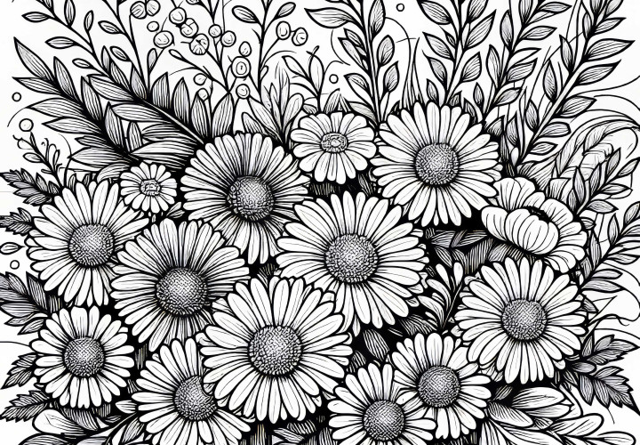 Barbabietola con astri e anemoni autunnali - Immagine da colorare per fiori autunnali gratuita Barbabietola con astari e anemoni autunnali - Immagine da colorare per fiori autunnali gratis