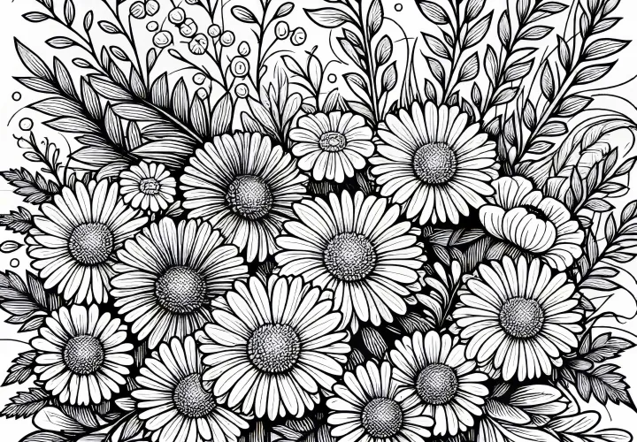Barbabietola con astari e anemoni autunnali - Immagine da colorare per fiori autunnali gratis