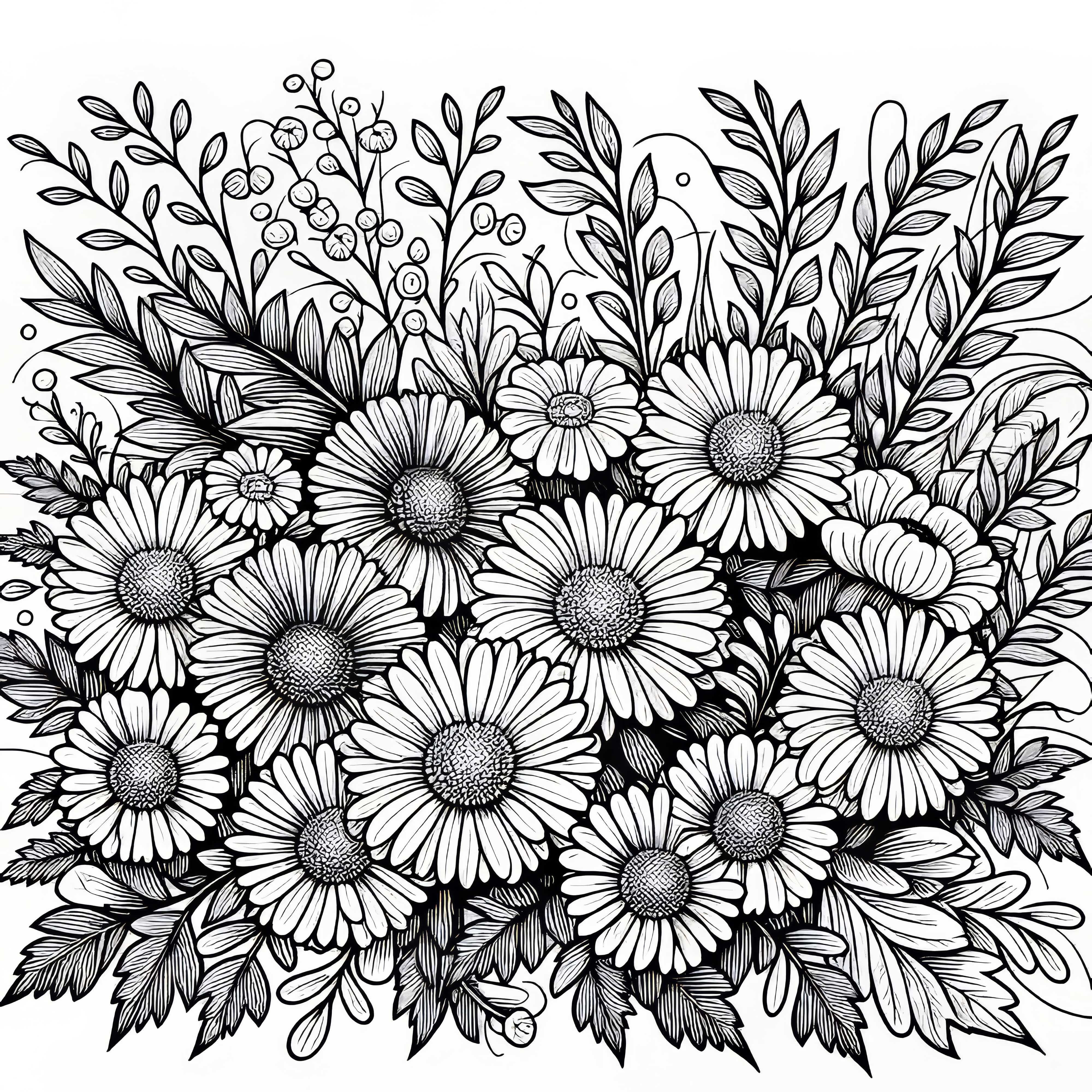 Bar bidimensionale con astri e anemoni autunnali - Disegno da colorare per fiori autunnali gratis