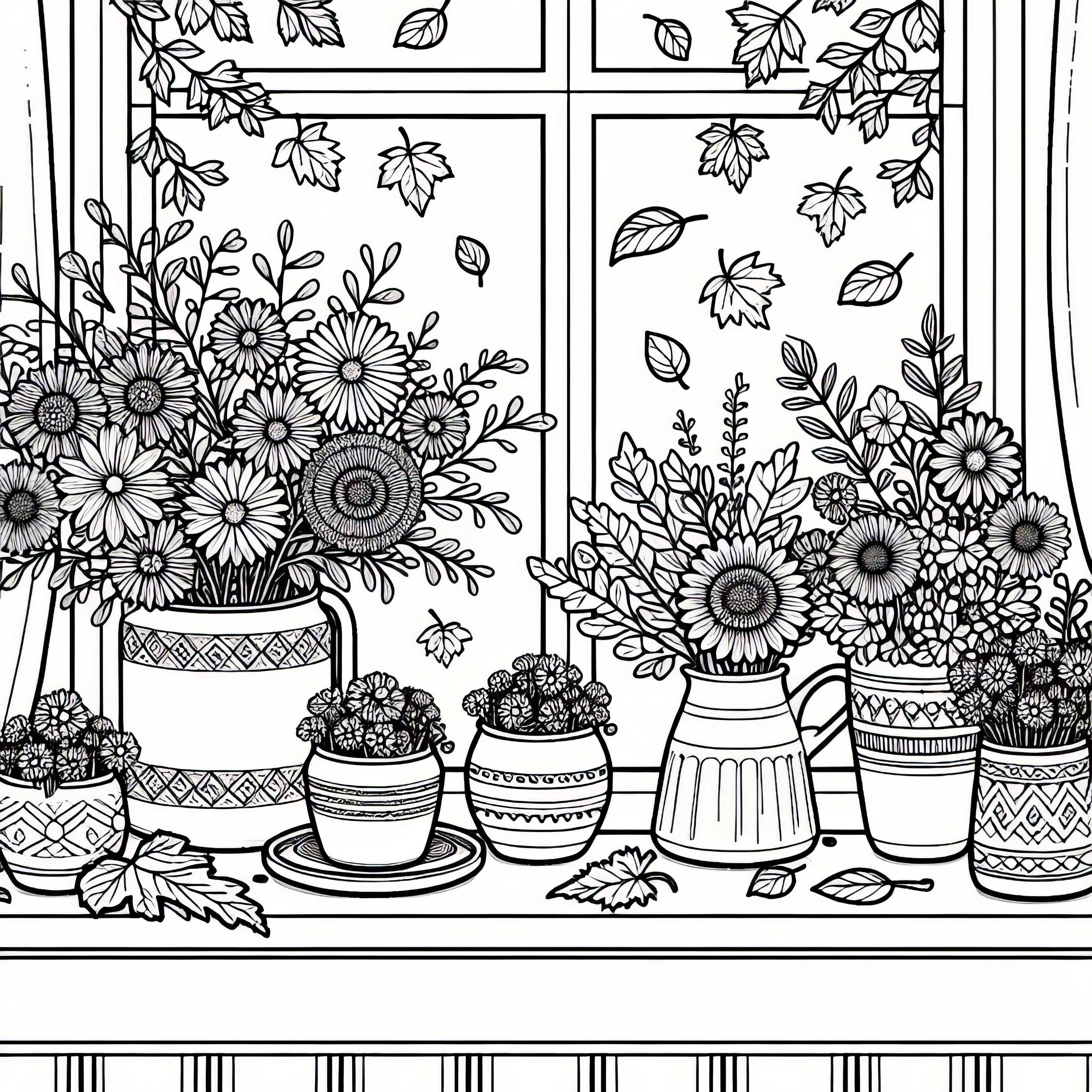Soglia con fiori autunnali in vaso - Disegno da colorare gratuito