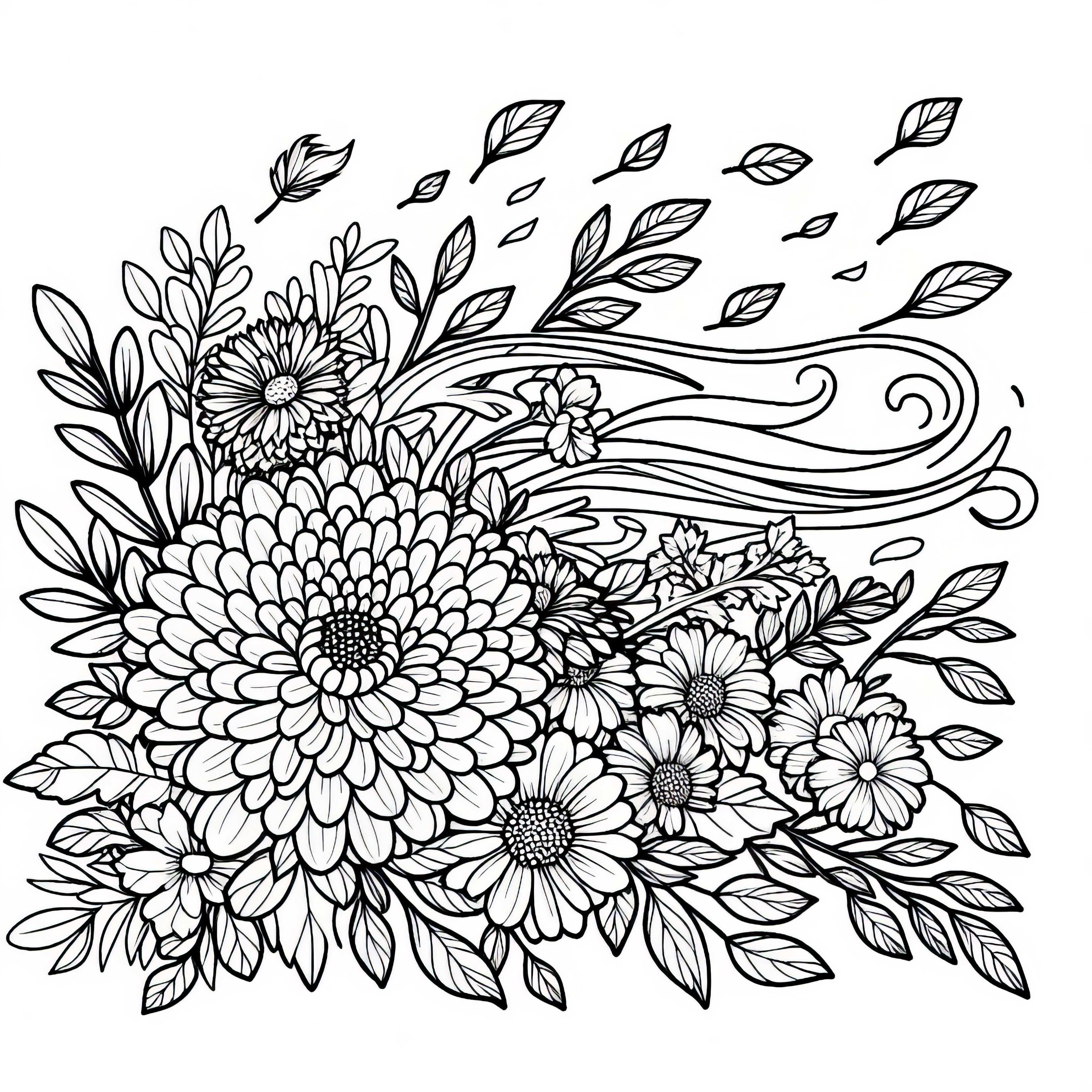 Il vento soffia tra i fiori d'autunno: scarica gratuitamente il disegno da colorare