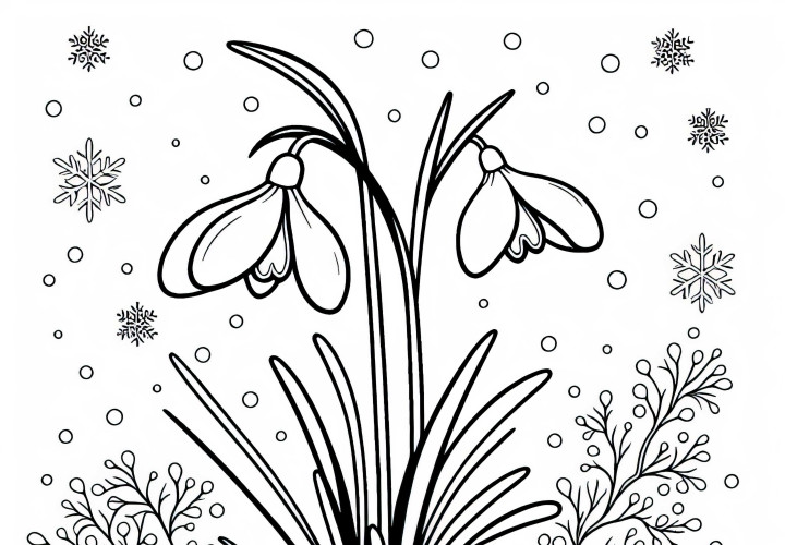 Le perce-neige émerge de la neige – Modèle à colorier pour fleurs d'hiver gratuit
