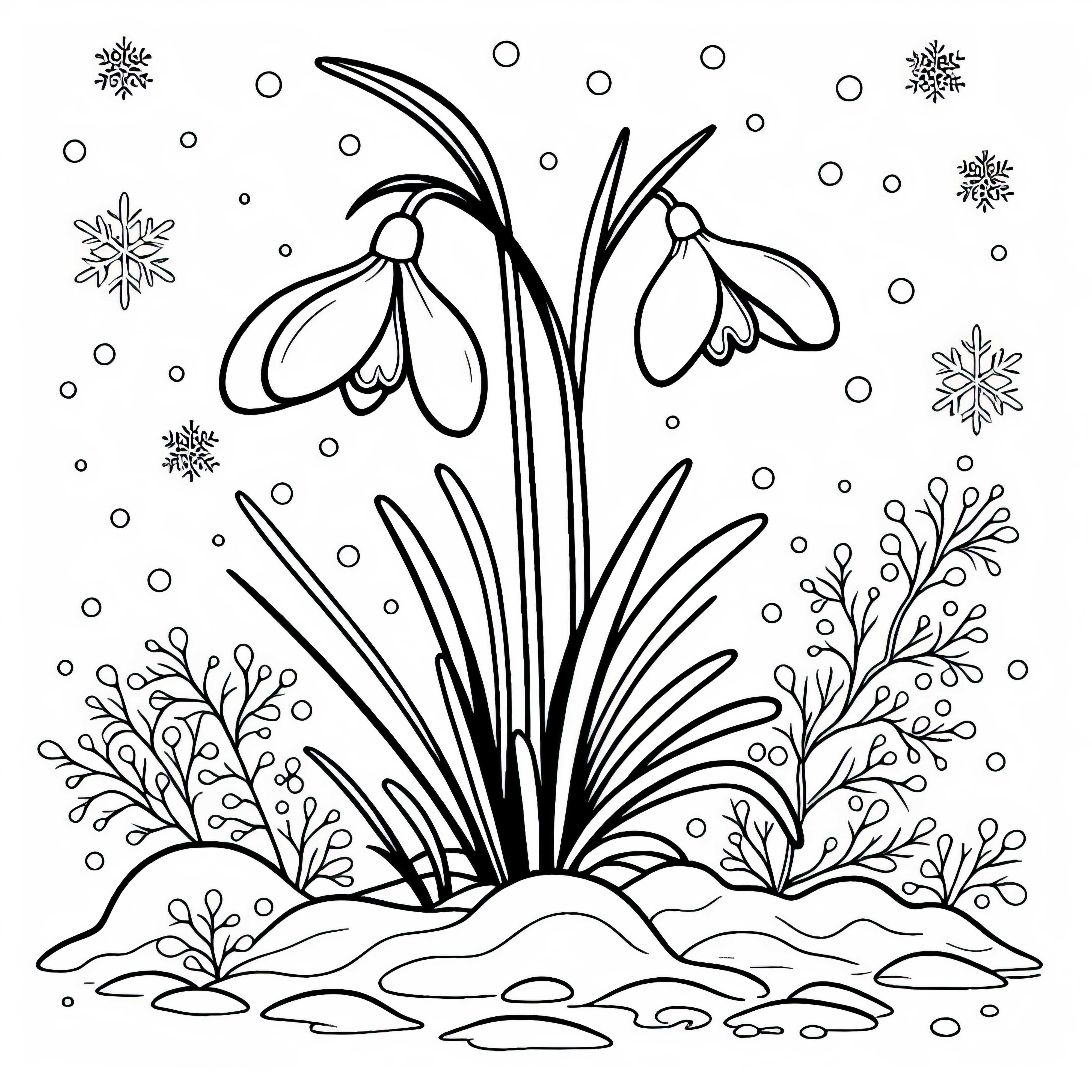 Le perce-neige émerge de la neige - modèle à colorier de fleurs d'hiver gratuit