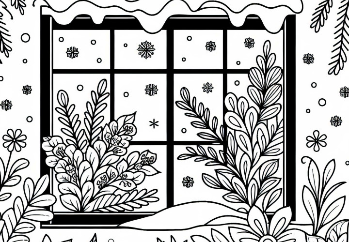 Fensterbild mit stilisierten Winterblumen als Ausmalbild kostenlos Fensterbild mit stilisierten Winterblumen als Ausmalbild kostenlos