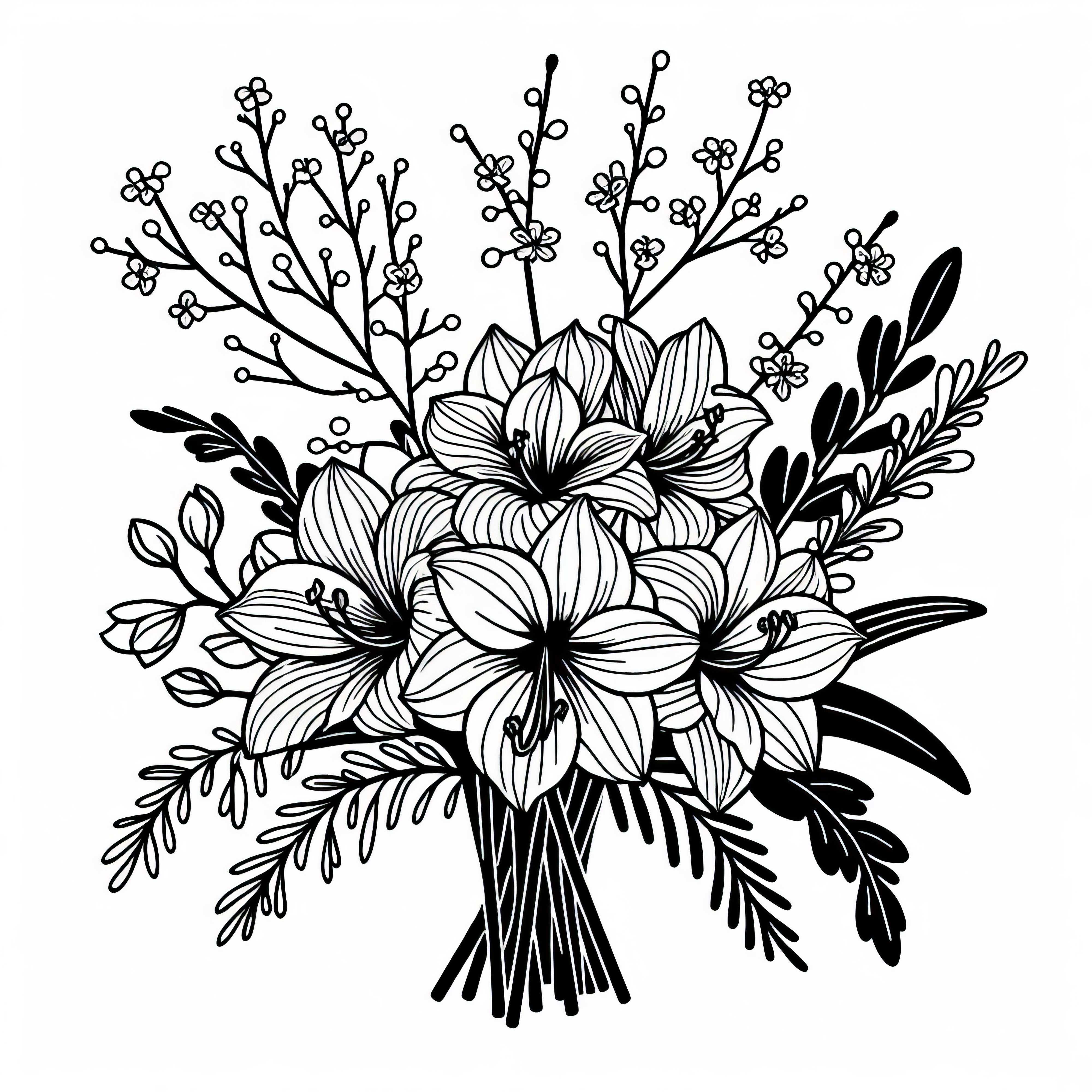 Fleur de neige à colorier : bouquet d'amaryllis et de branches
