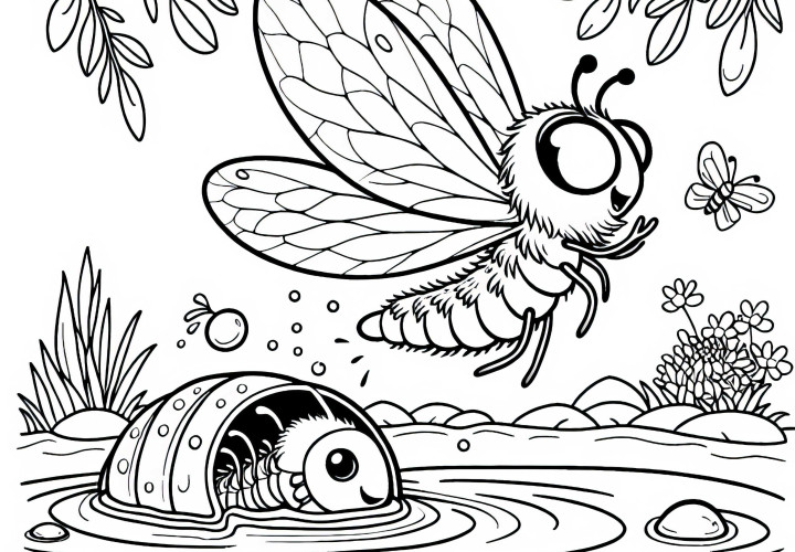 Mayfly at the water - free coloring page