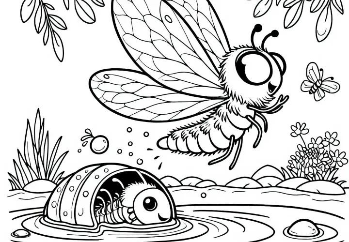 Mayfly at the water - free coloring page