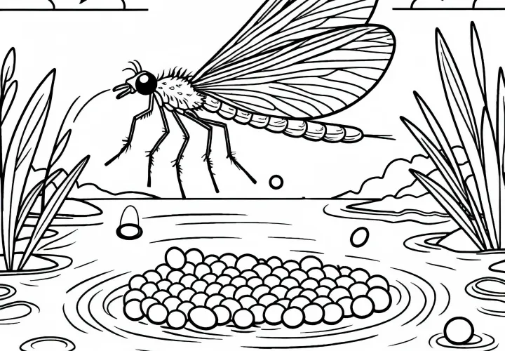Mayfly lays eggs - Free coloring template