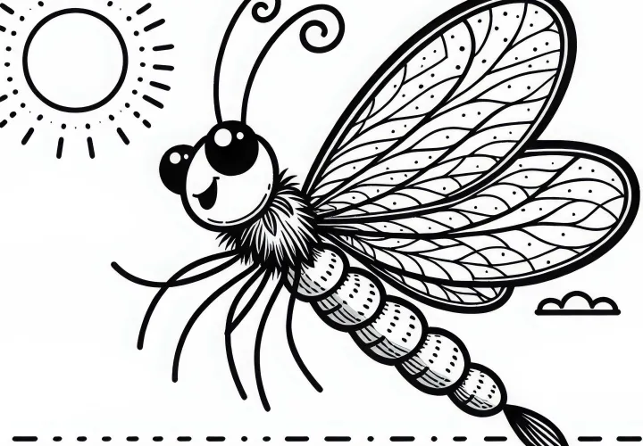 Mayfly flutters through the air - free coloring page