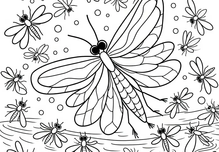 Mayfly dances in the air with many conspecifics – free coloring page