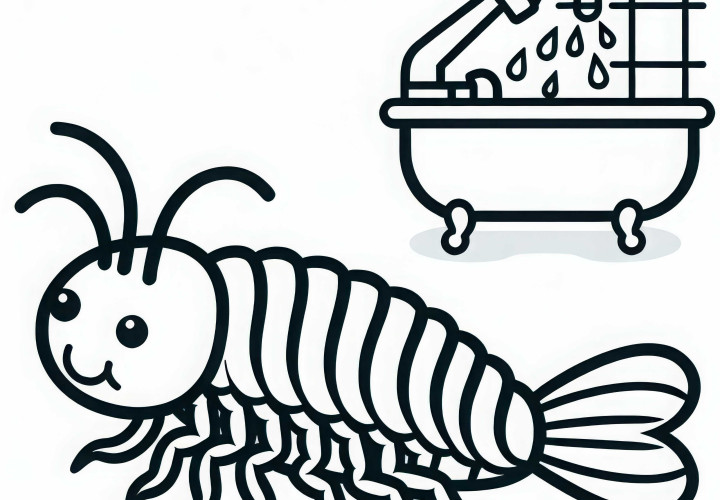 Le poisson d'argent file sur le sol de la salle de bain - Dessin à colorier gratuit