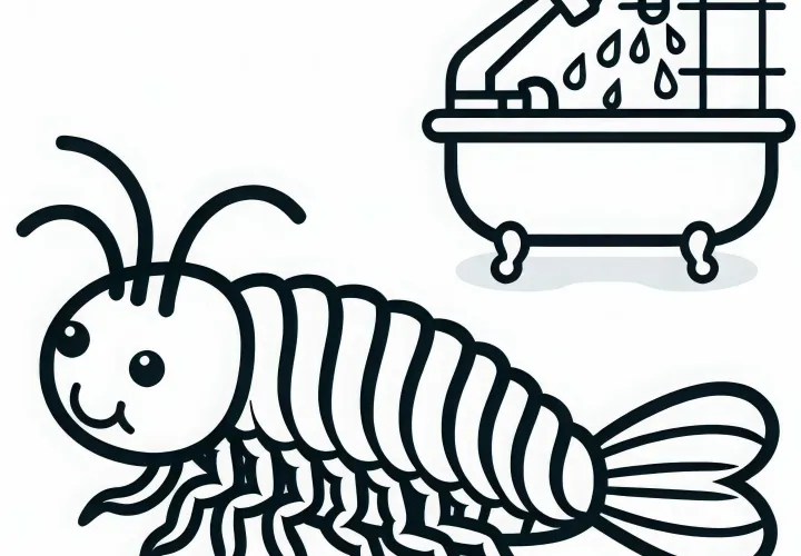 Srebrna ribica se hitro premika po tleh kopalnice – brezplačna predloga za barvanje