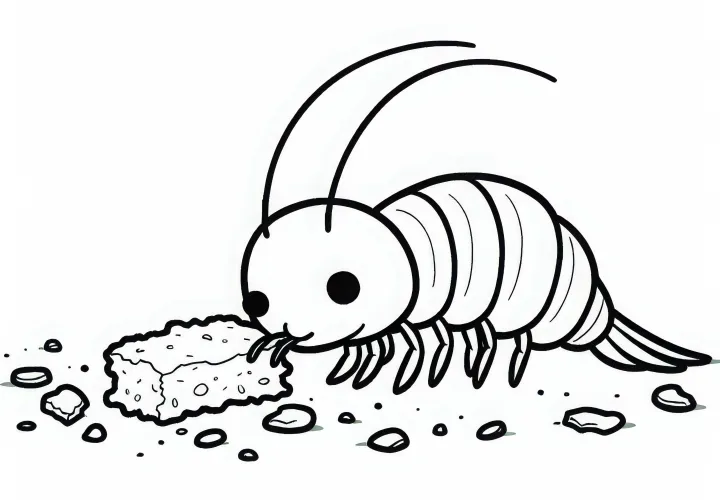 Srebrna ribica se hrani z drobtino na tleh – enostavna barvna predloga brezplačno