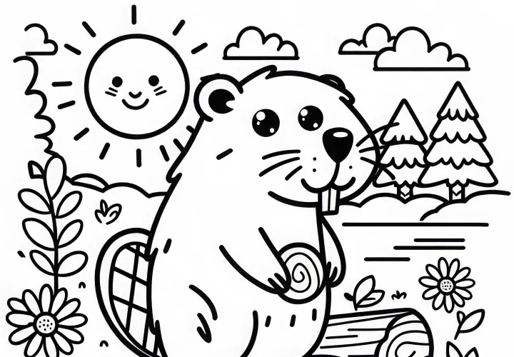 Бесплатный шаблон раскраски бобра для скачивания