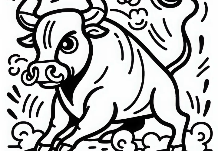 Бык фыркает, готовясь к атаке – бесплатный раскраска