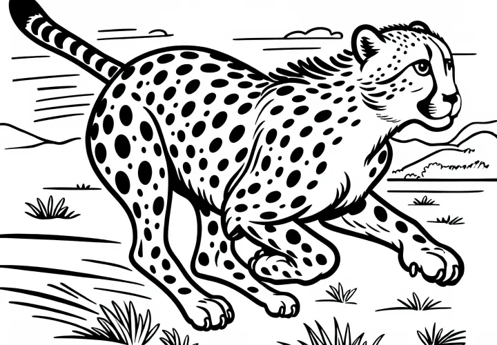 Gepárd a szavannán: Egyszerű színezőlap (Ingyenes)