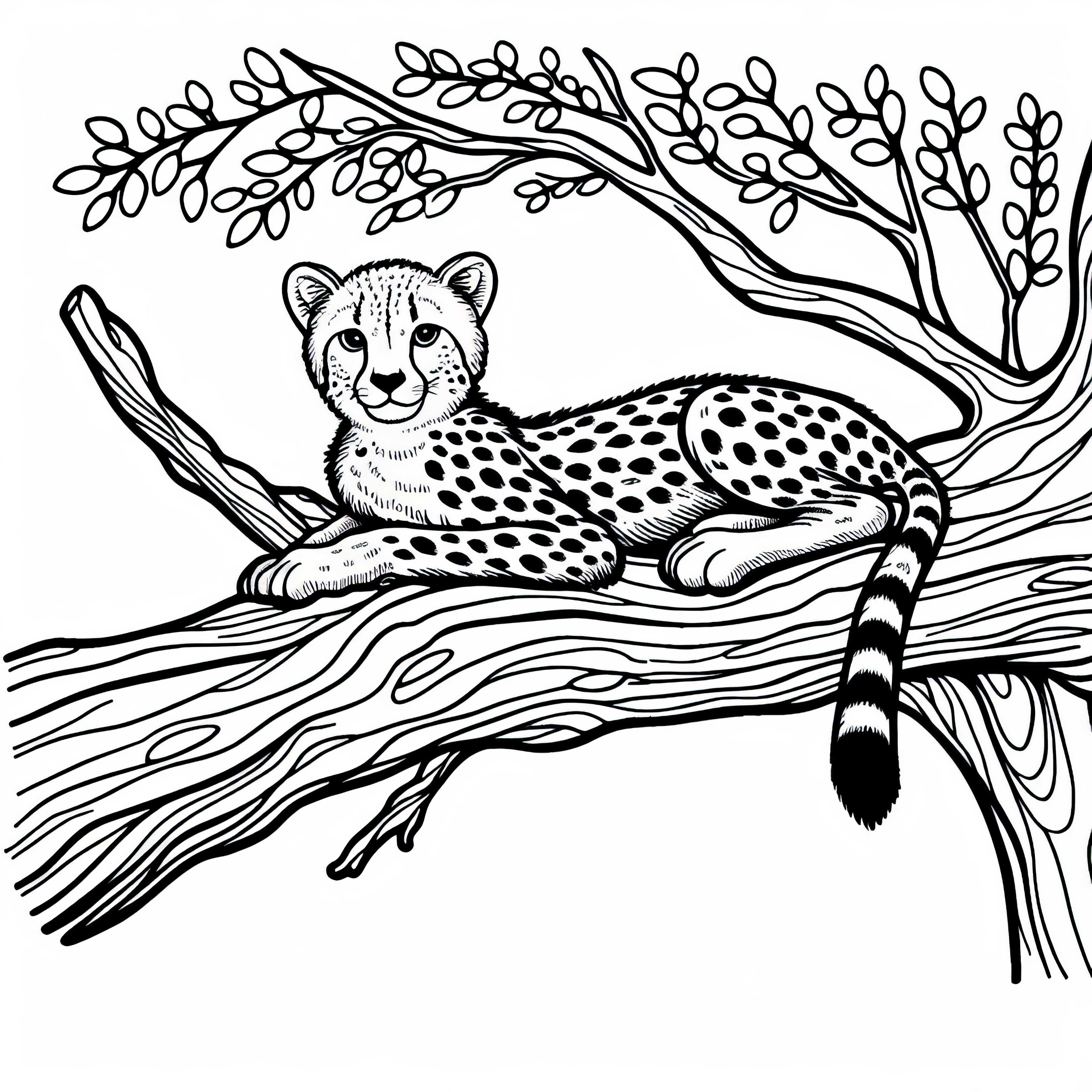 Chita en la rama de un árbol: Imagen para colorear sencilla (Gratis)