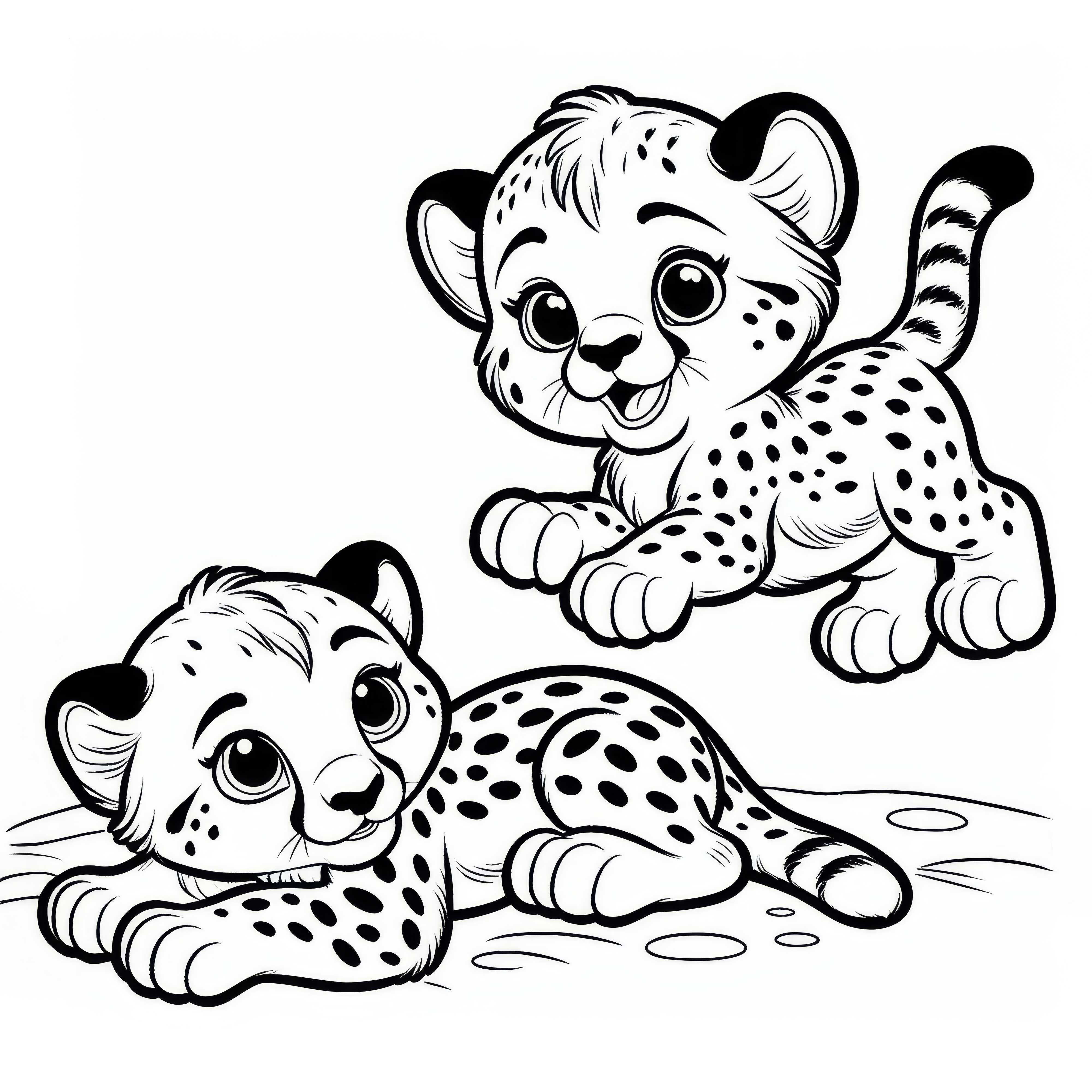 Dos cachorros de guepardo juegan entre sí - Dibujo para colorear fácil y gratis
