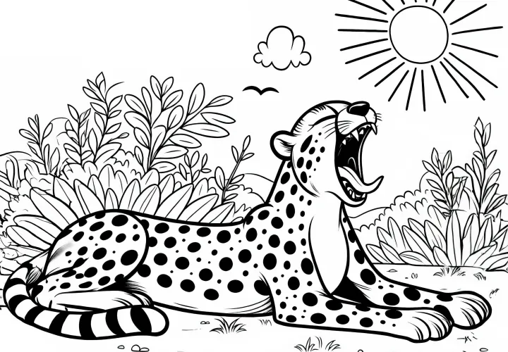 Gepárd a napon: Színezőlap letöltéshez (Ingyenes)