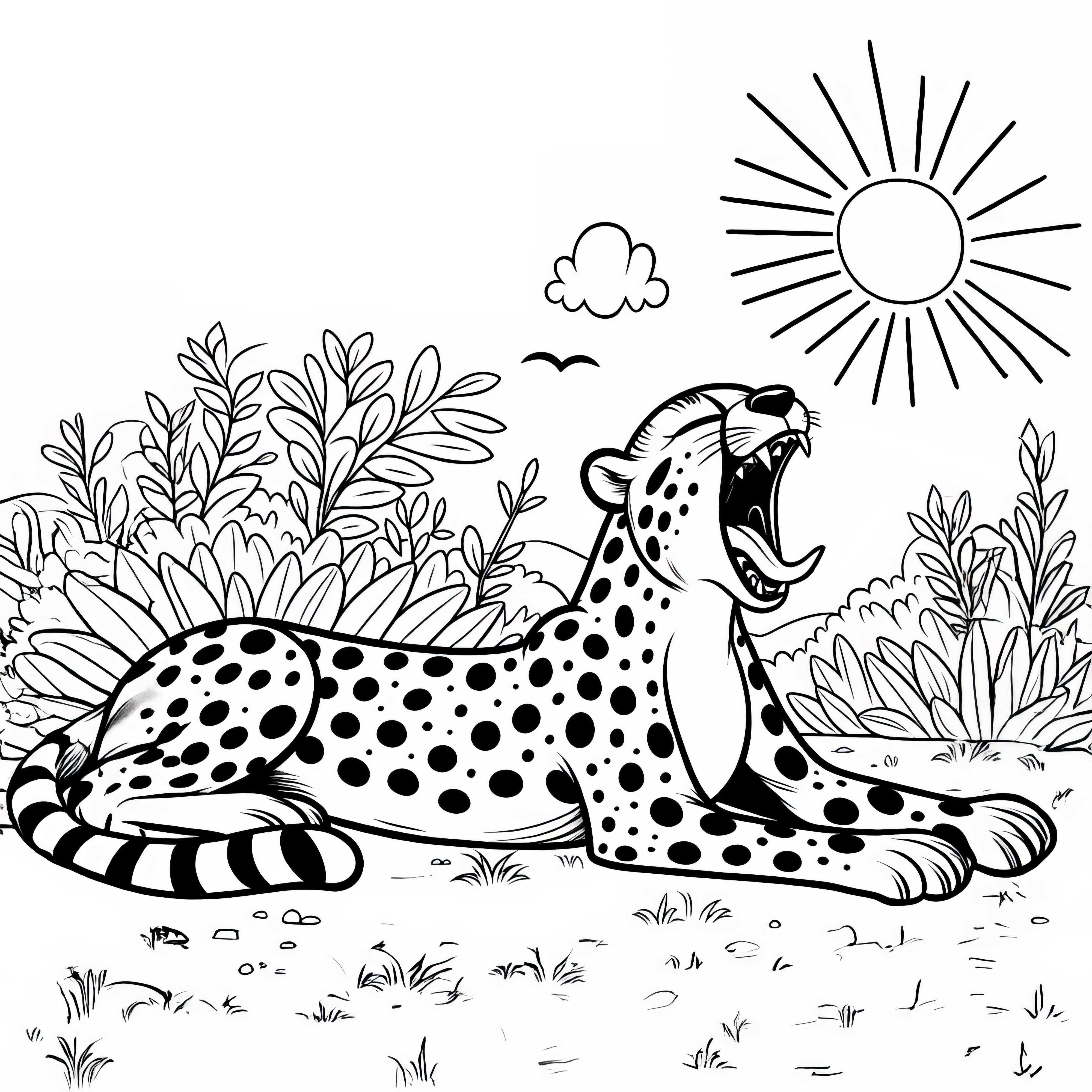 Guepardo al sol: Imagen para colorear para descargar (gratis)