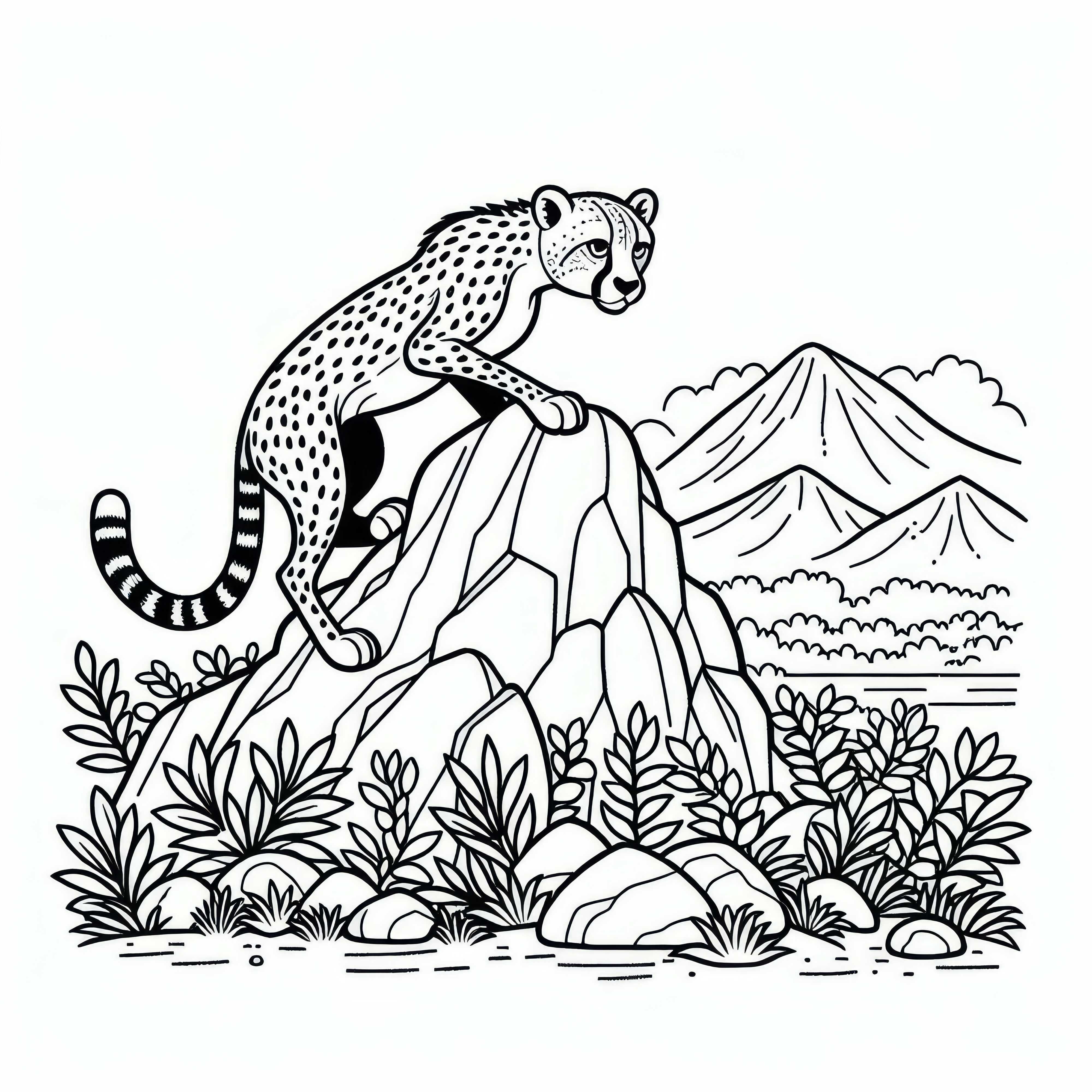 Guepardo en una roca: Dibujo para colorear simple (Gratis)