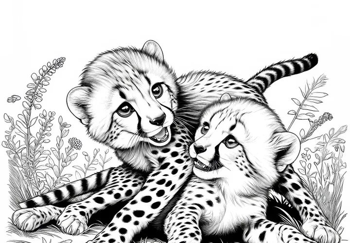 Cicaherek birkóznak egymással: Ingyenes színezőlap