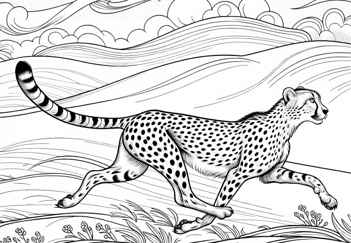 Guepardo en la sabana: Imagen para colorear para descargar (Gratis) Guepardo en la sabana: Imagen para colorear para descargar (Gratis)