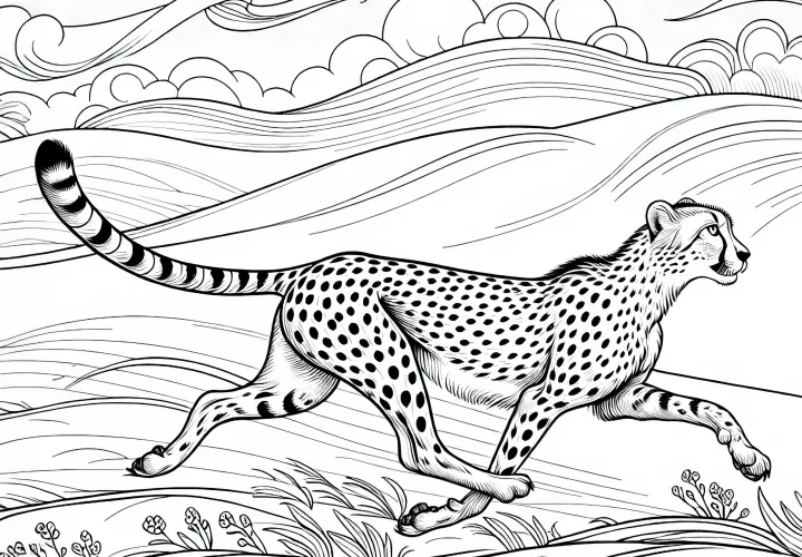 Gepárd a szavannán: Színezőlap letöltéshez (Ingyenes)