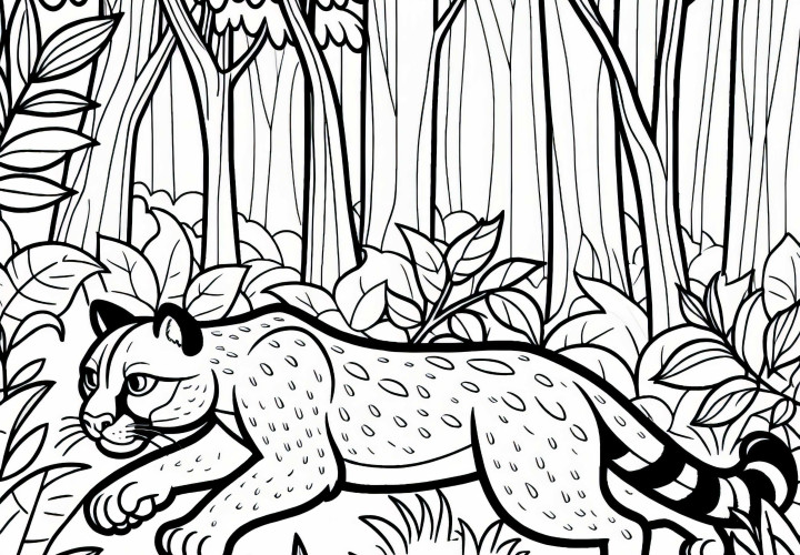 Puma schleicht lautlos durch dichten Wald – Malvorlage einfach gratis Puma schleicht lautlos durch dichten Wald – Malvorlage einfach gratis