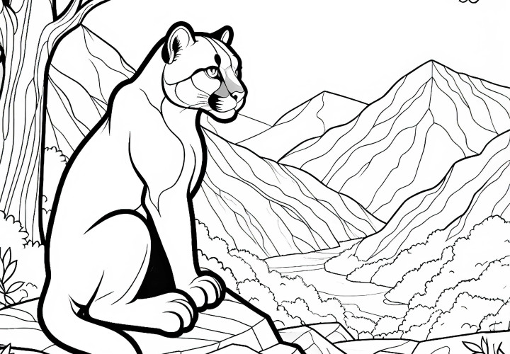 Puma sitzt auf Felsen und blickt majestätisch ins Tal – Ausmalbild einfach kostenlos Puma sitzt auf Felsen und blickt majestätisch ins Tal – Ausmalbild einfach kostenlos