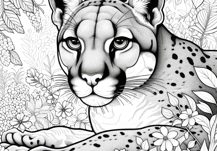 Скачайте подробную раскраску пумы бесплатно