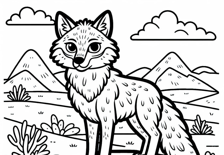 코요테가 바위 위에 서서 주변을 관찰하고 있습니다 - 무료 색칠하기 그림