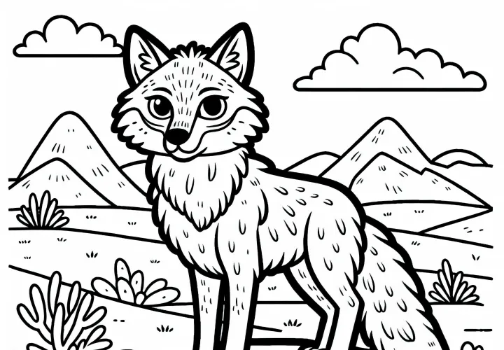 Койот стоит на скале и наблюдает за окружающим – Раскраска бесплатно