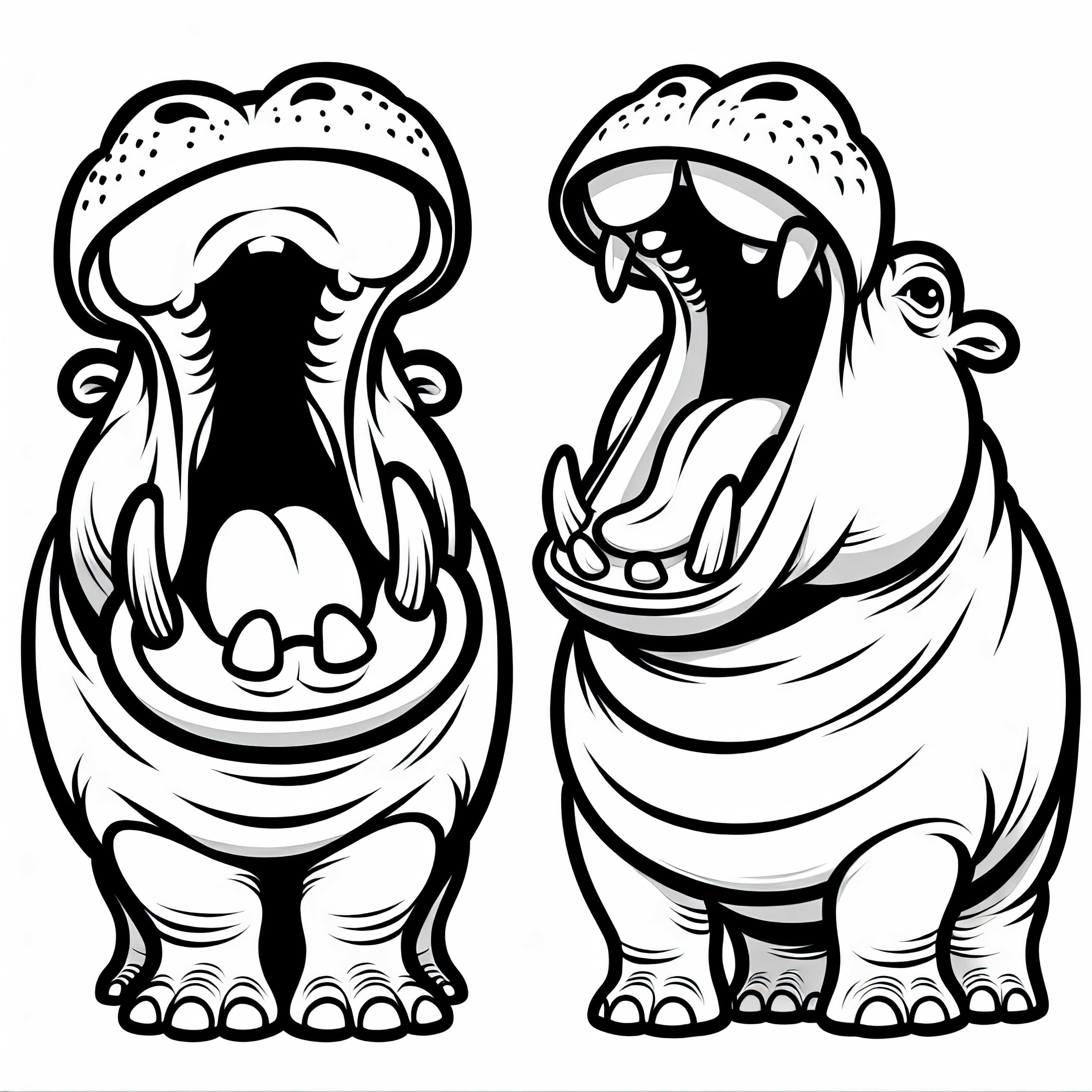 Hippos yawn with their mouths wide open - Free coloring page Hippos yawn with their mouths wide open - Free coloring page