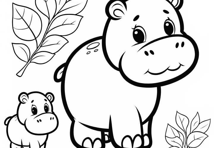 Free coloring page of a hippopotamus