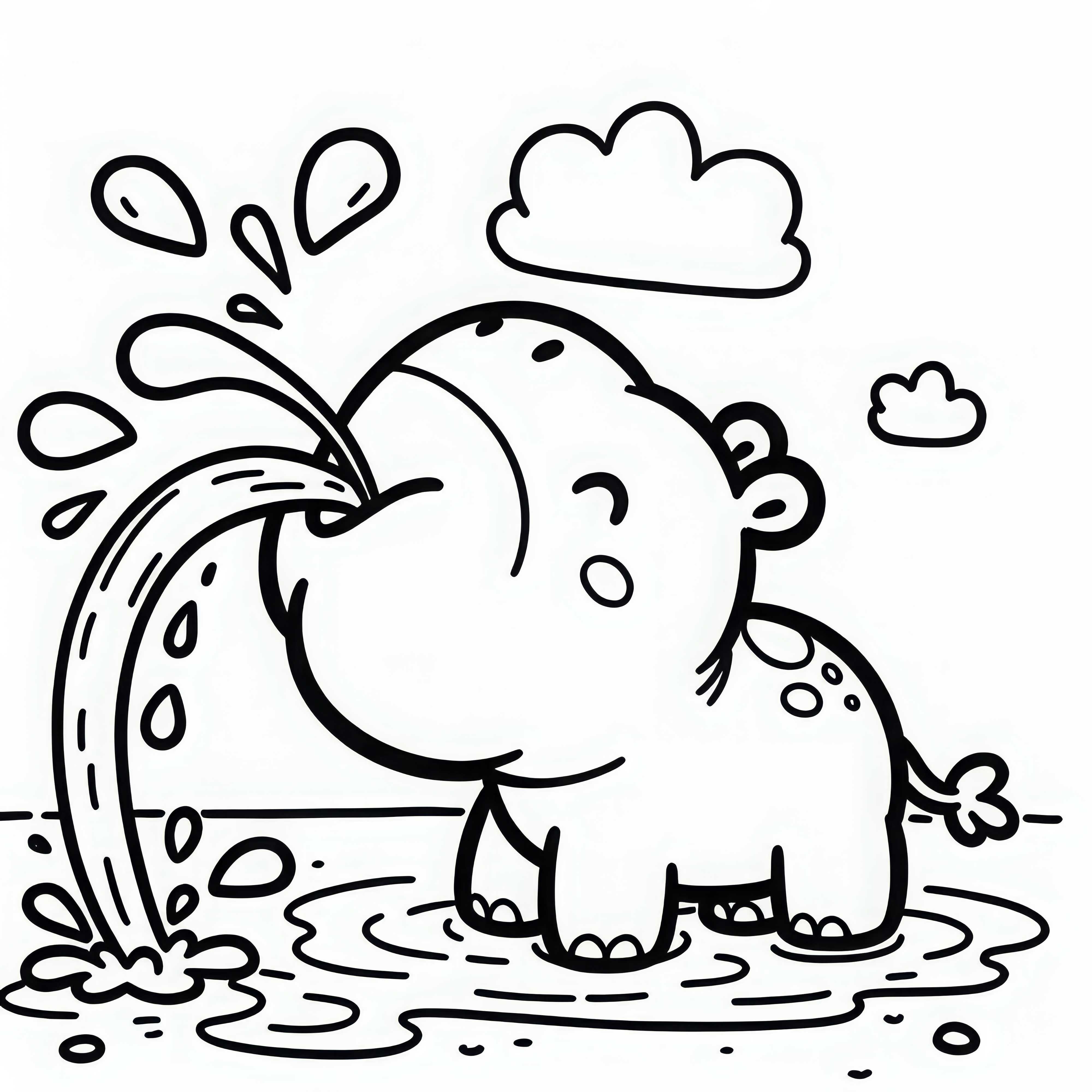Hippo squirts water – free simple coloring page