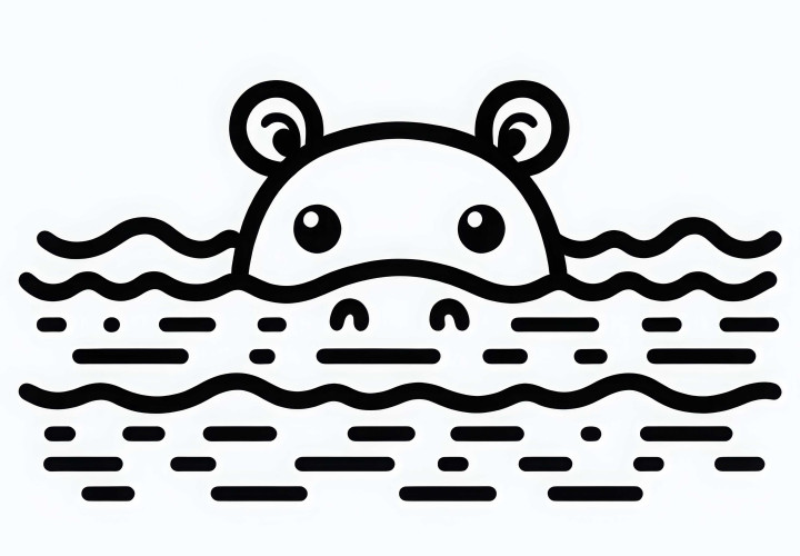 Hippo appears – Coloring page simple and free