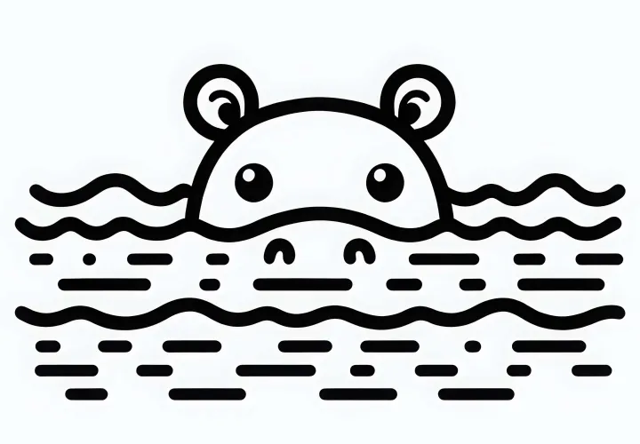 Бегемот появляется – Простая и бесплатная раскраска