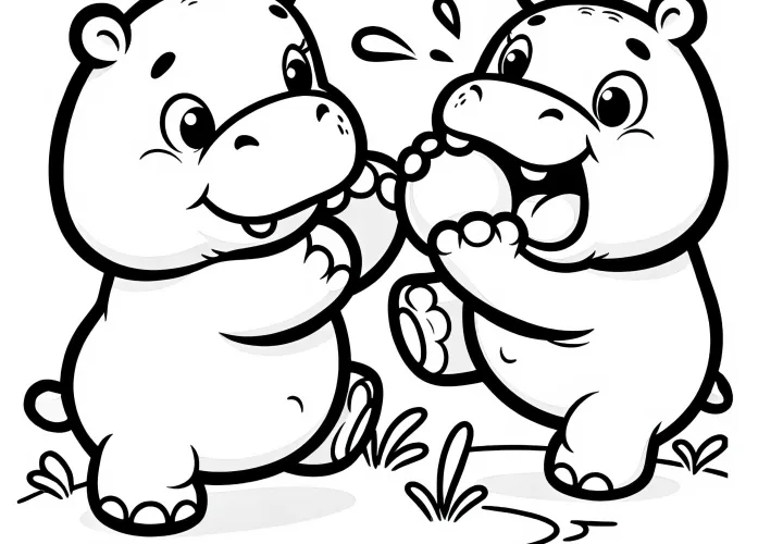 Две бегемоты сражаются – Раскраска бесплатно