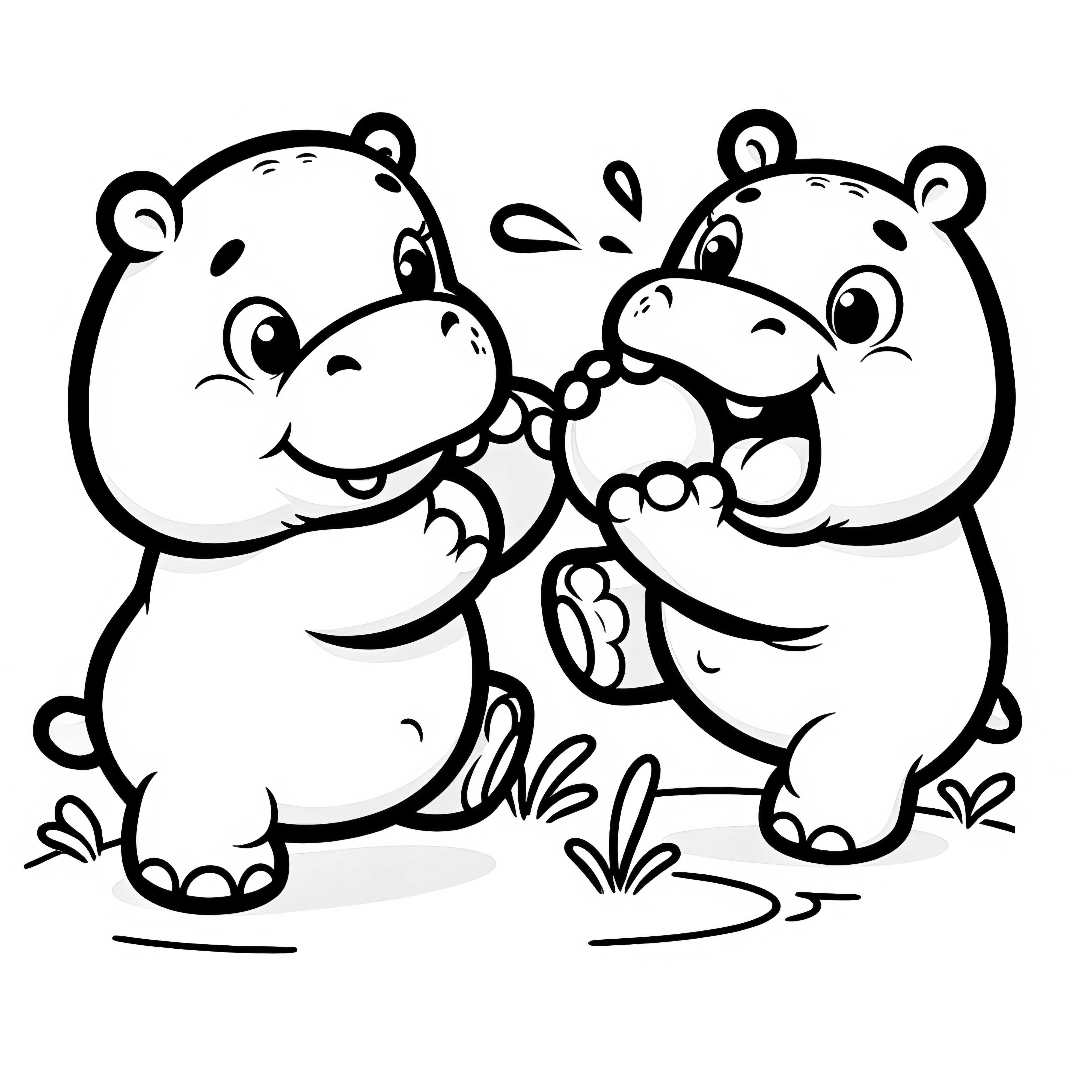 Two Hippos Are Fighting - Free Coloring Page Two Hippos Fighting – Free Coloring Page