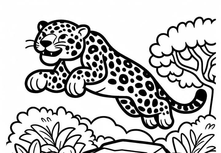Jaguar skáče přes skály: Omalovánka ke stažení (zdarma)