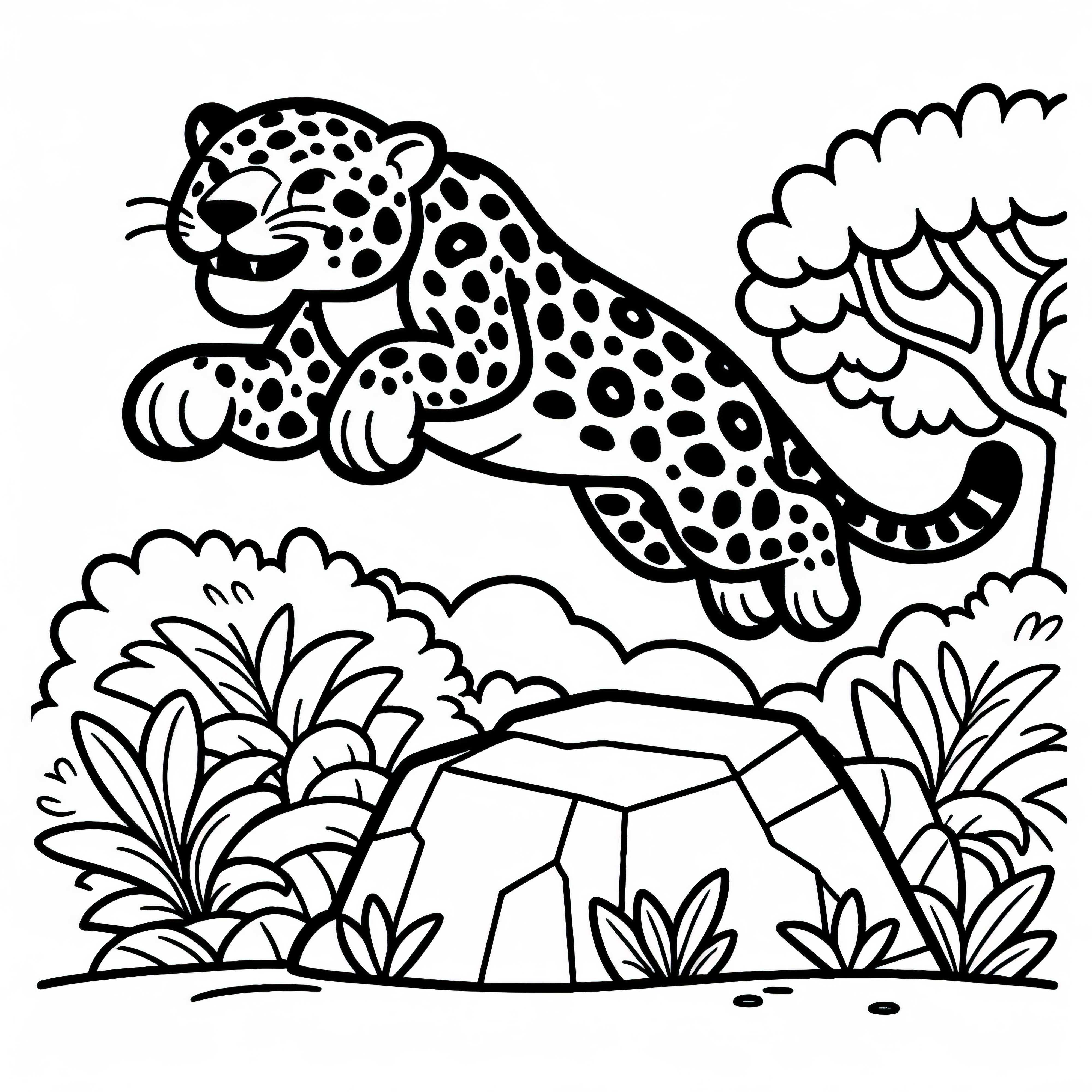 ジャガーが岩を越えて全力で飛び跳ねる - 無料の塗り絵