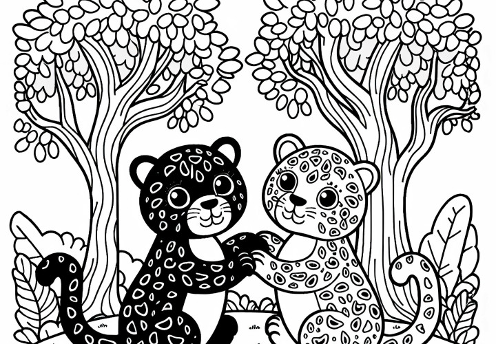 Jaguars playing with each other: Free coloring page