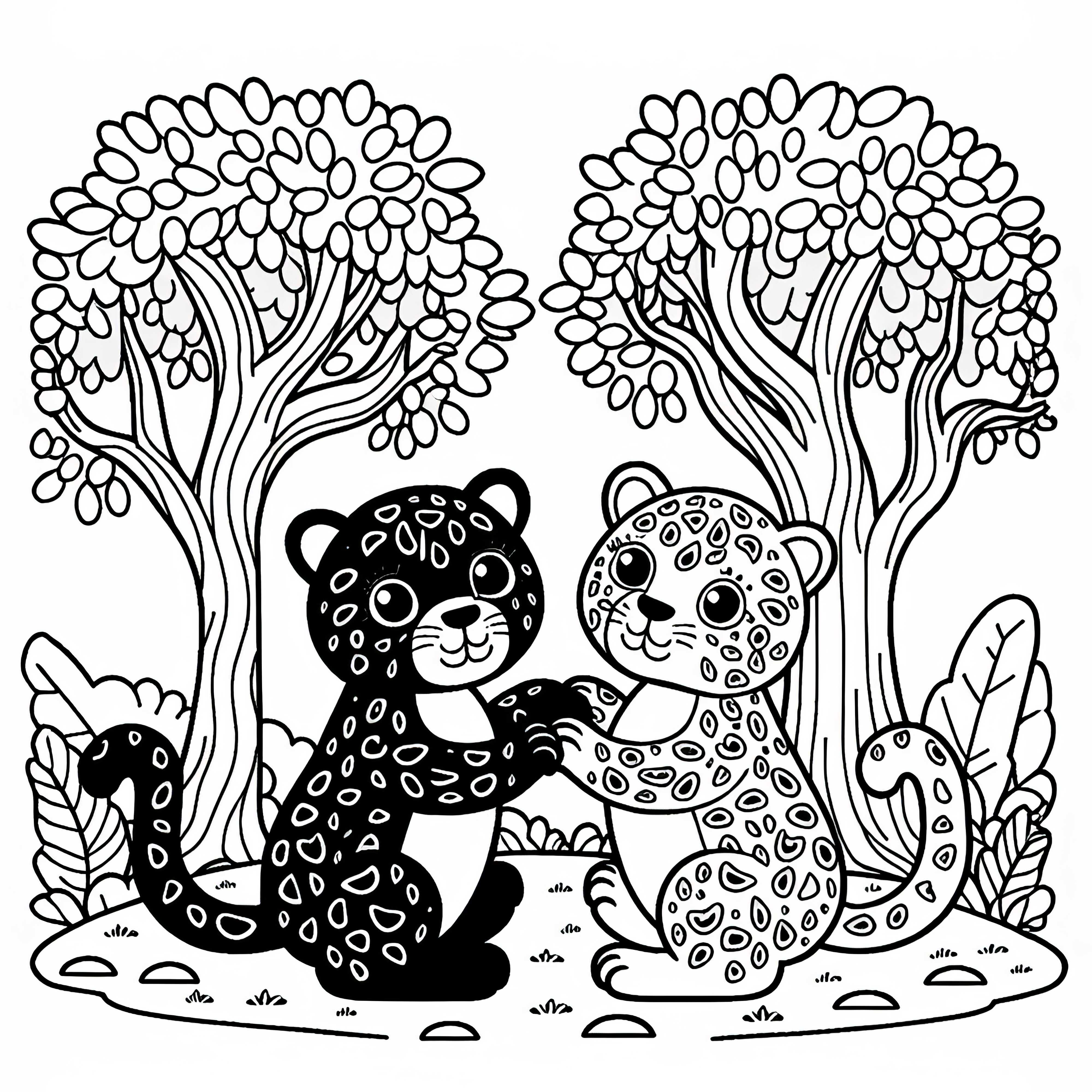 ジャガーが一緒に遊ぶ：無料の塗り絵素材