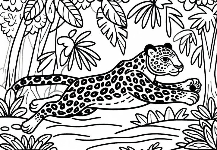 Jaguar through Rainforest: Coloring Template to Download (Free)
