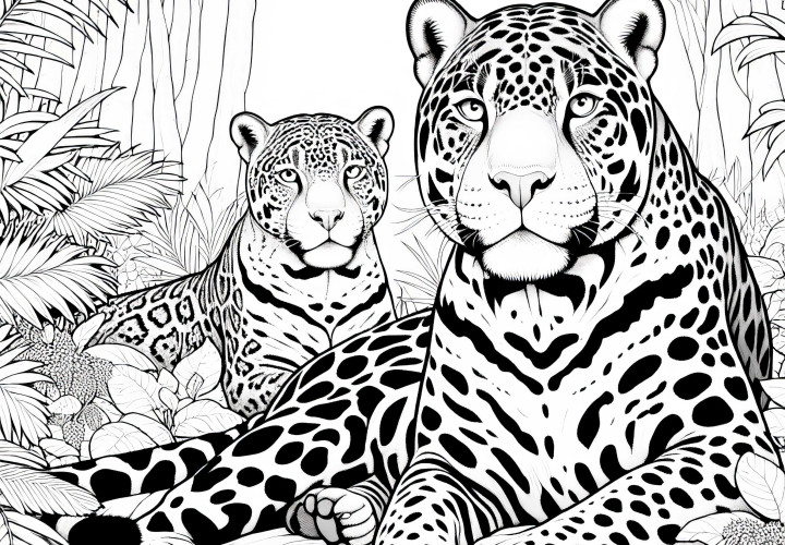 Coloring page of two jaguars (Free)
