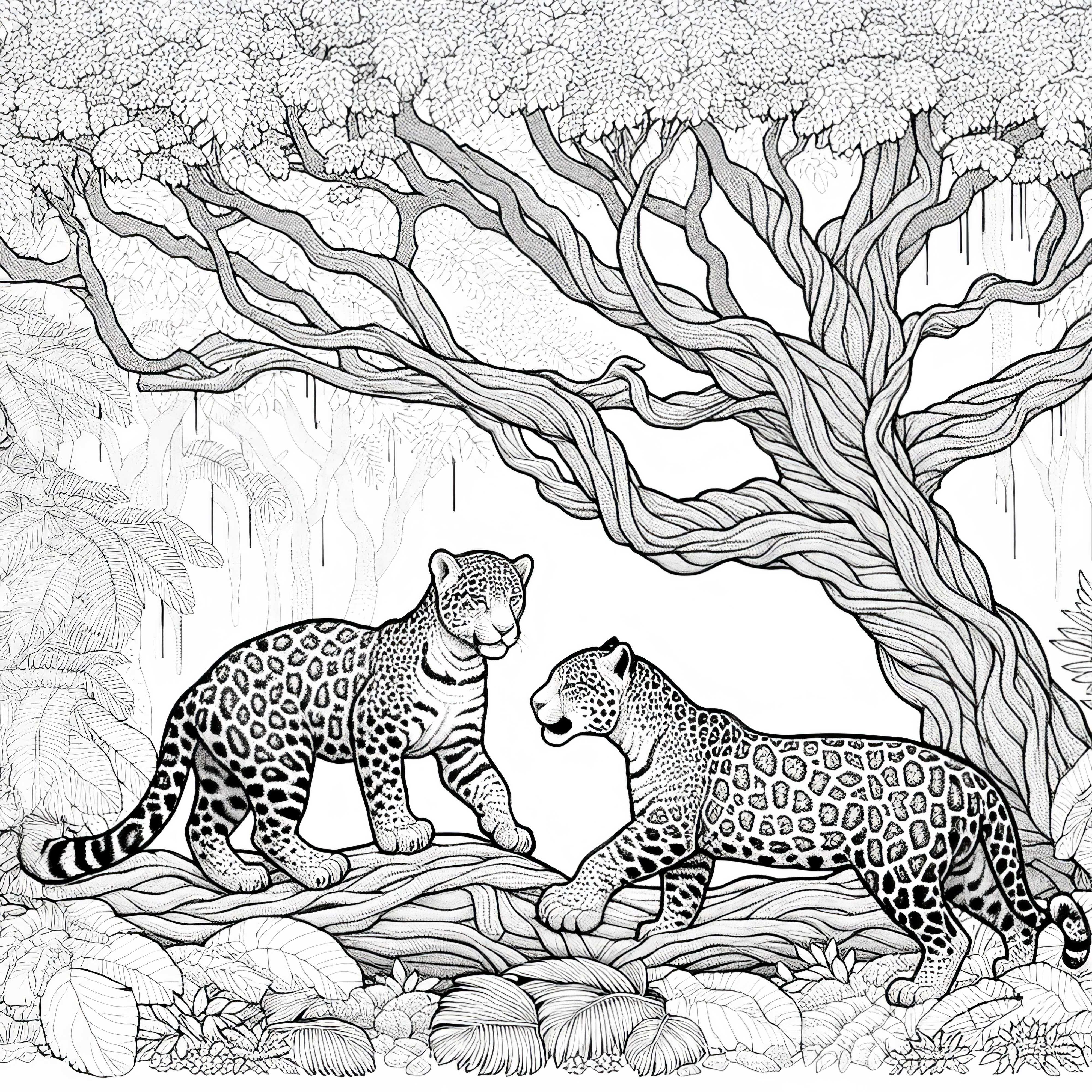Jaguarja se igrajo med seboj: Slika za barvanje kot predloga za barvanje (Brezplačno)
