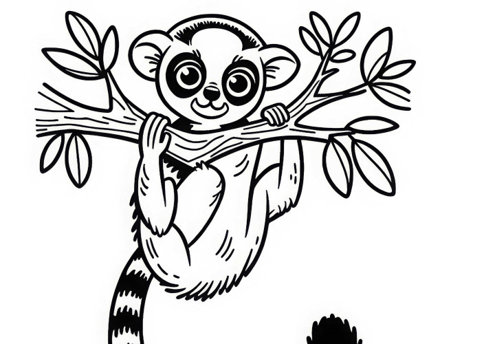 Lemur hanging on a branch – Free coloring page