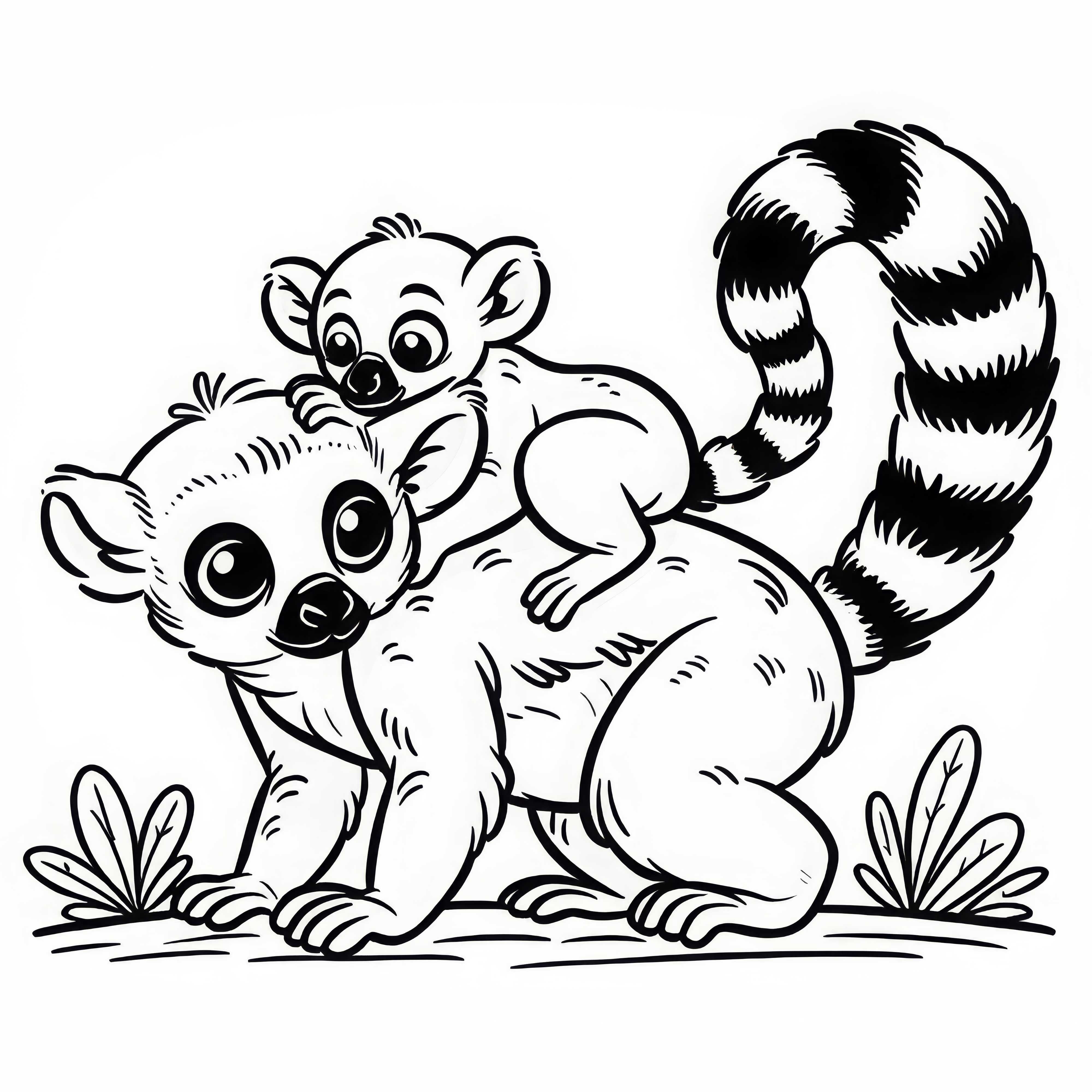 Miminko lemura se drží na zádech své matky – omalovánka zdarma